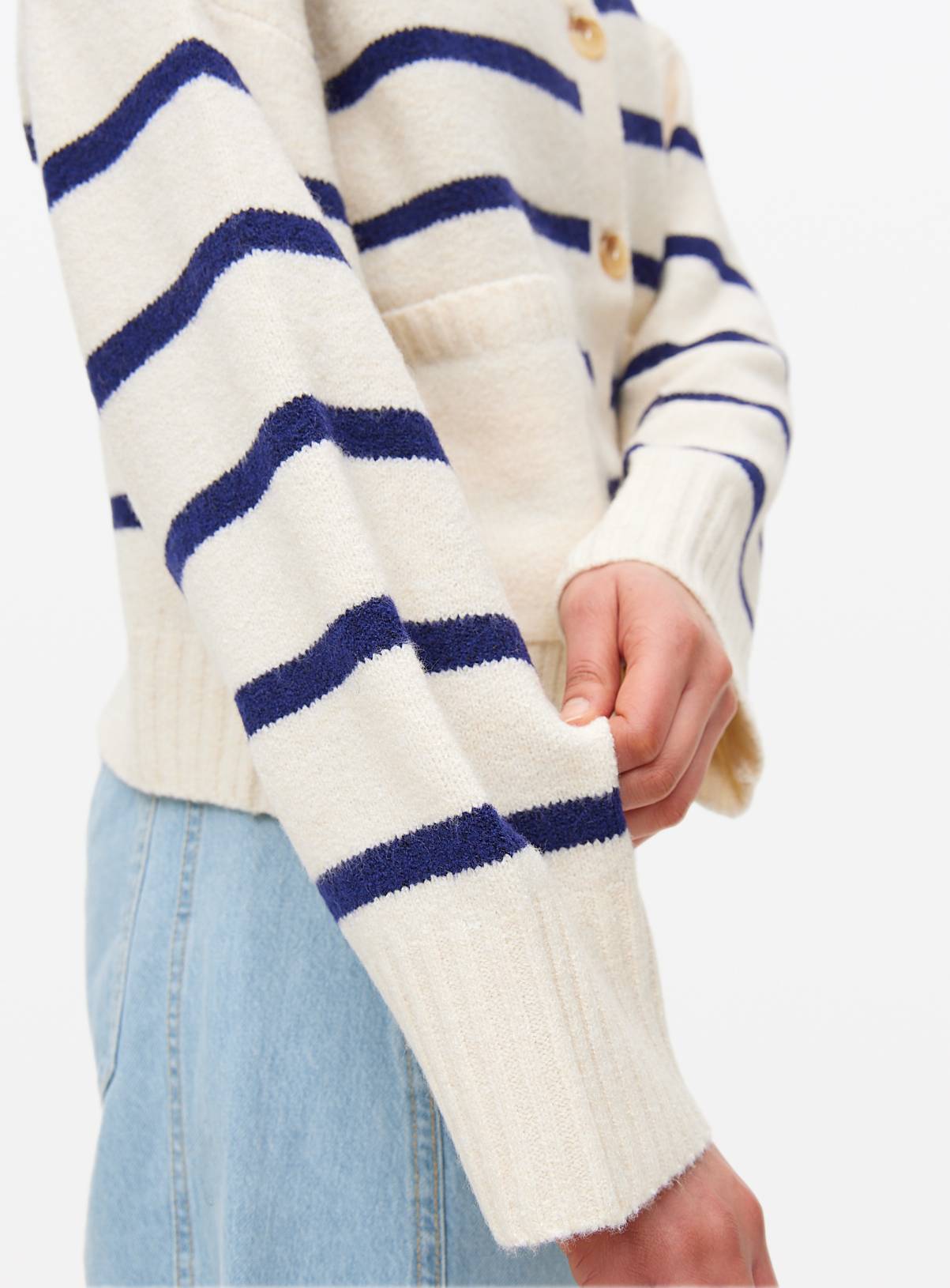 Cream Stripe Pocket Boxy Crew Cardigan 14 - Image 3